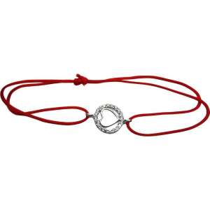 Brățară reglabilă din sfoară roșie cu un pandantiv în formă de inimă din argint, decorată cu pietre de zirconiu - Brățări dame