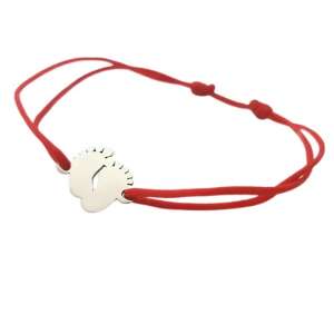 Brățară reglabilă din sfoară roșie cu pandantiv din argint 925 în formă de piciorușe de bebeluș, Jolie Silver - Brățări dame