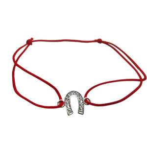 Brățară reglabilă din sfoară roșie cu pandantiv din argint 925 în formă de potcoavă cu zirconiu, marca Jolie - Brățări dame