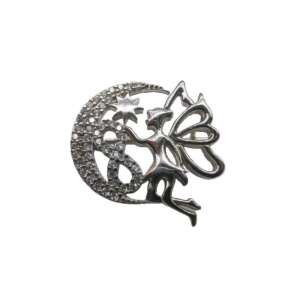 Silver fairy on crescent moon brooch, 925 silver, Jolie Silver - Brooch