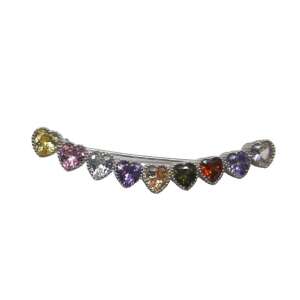 925 Sterling Silver Semicircle Colored Hearts Brooch - Brooch