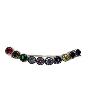 Silver brooch with colorful stones, 925 silver brooch, semicircle brooch, colorful stones brooch - Brooch