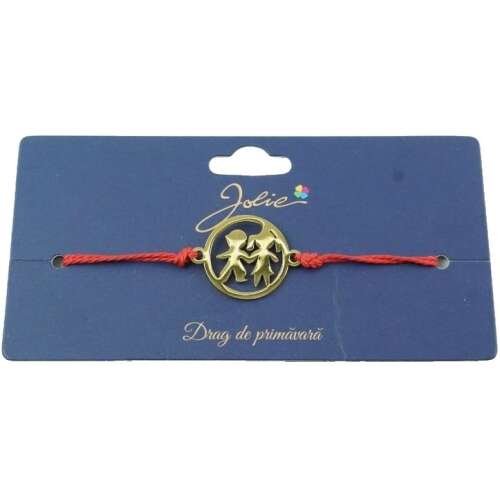 Brățară Jolie cu șnur roșu și pandantiv auriu cu doi copii care se țin de mână, perfectă pentru copii