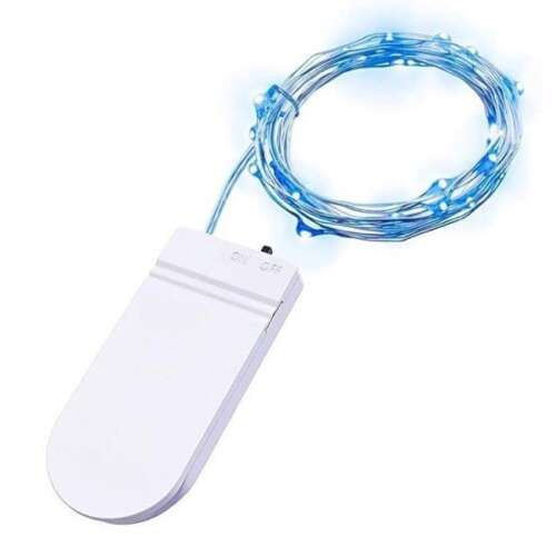 Kék LED-es fényfüzér, 5 méter, 50 lámpa, elemes, rézhuzal, beltéri/kültéri, Flippy - Flippy