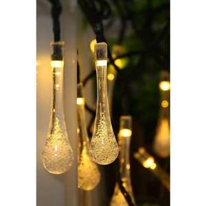 Luminițe solare LED, alb cald, 50 LED, 9,5 metri, formă de picătură de apă, marca Flippy - Ghirlande luminoase