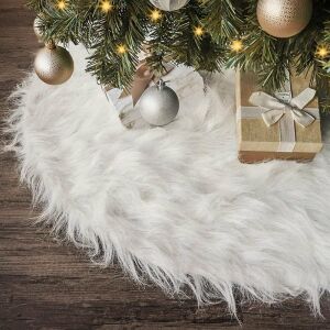 Haipai white faux fur Christmas tree skirt, 90cm diameter - Christmas tree stand