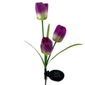 Purple tulip solar powered LED garden light with 3 flowers, 78 cm high - Nonbrand Solar lantern