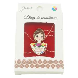 Jolie Girl with Flowers Spring Charm, a traditional Romanian charm for good luck and happiness - Brooch