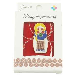 Kis bross Jolie box modellben Girl with Bouquet of Flowers, a traditional Romanian charm for good luck and happiness - Brooch