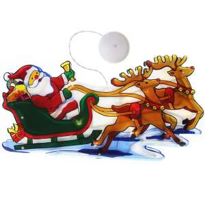 Santa Claus in a sleigh with reindeer, LED Christmas window decoration, 26 cm, warm white - Christmas Decoration