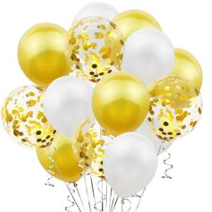 15 pack gold and white latex balloons with confetti balloons, Flippy - Balloon