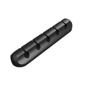 Black silicone cable organizer with 5 slots for organizing cables - Cable
