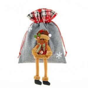 Sac din textil pentru cadouri de Craciun, KipHome, Model Ren, 30x25 cm, Gri 107634688 - Decorațiuni de Crăciun