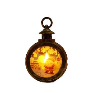 Lanternă de Crăciun din bronz auriu cu design cu Moș Crăciun și brad de Crăciun, lumină LED alb cald, funcționare pe baterii, 13,5 x 9 cm - Nonbrand Decorațiuni de Crăciun