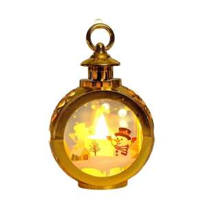 Lanternă de Crăciun aurie cu design de om de zăpadă și lumânare, cu baterii, lumină albă caldă - Nonbrand Decorațiuni de Crăciun