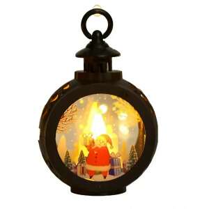 Lanternă de Crăciun din metal negru cu design cu Moș Crăciun și brad de Crăciun, lumină LED, funcționează cu baterii - Nonbrand Decorațiuni de Crăciun