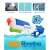 Water Shooting play gun set, blue and white water gun, with usage examples