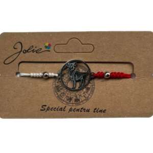 Jolie Aries Zodiac Bracelet, red and white string, silver charm - Women's Accessory