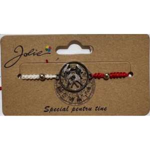 Jolie Gemini Zodiac Bracelet, red and white string, silver charm - Women's Accessory