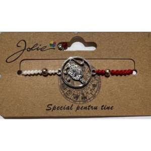 Jolie Leo Zodiac Bracelet, red and white string bracelet with a silver Leo zodiac sign charm - Women's Accessory