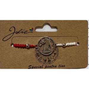 Jolie Virgo zodiac bracelet, red and white string, silver charm - Women's Accessory