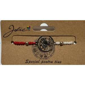 Brățară Zodiac Săgetător Jolie, șnur roșu și alb, pandantiv argintiu - Brățări dame