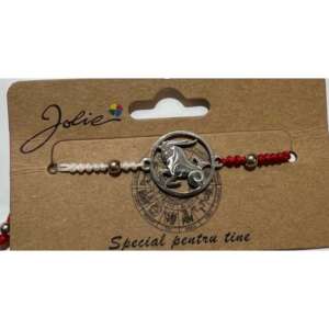 Brățară zodiacală Capricorn Jolie, șnur roșu și alb, pandantiv argintiu - Brățări dame