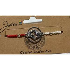 Jolie Pisces Zodiac Bracelet, red and white string, silver charm - Women's Accessory