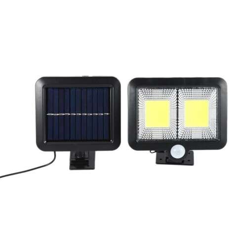 Fekete napelemes mozgásérzékelős lámpa 108 COB LED-del, 2400 lumen, IP65 vízálló