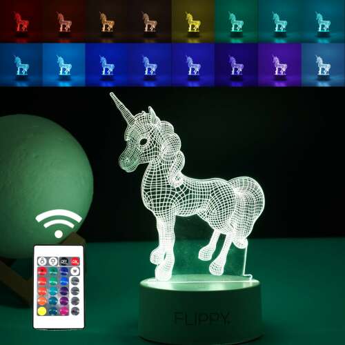 Flippy 3D Unicorn LED Night Light with Remote Control and 16 Colors
