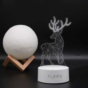 Lampă de noapte LED 3D Flippy cu cerb, acrilic alb, 20 cm înălțime, lumină multicoloră - Lămpi decorative