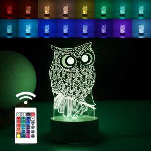 Flippy 3D Owl LED Night Light with Remote Control and 16 Colors, 20cm High, Acrylic, USB and Battery Powered - Decorative Lamp