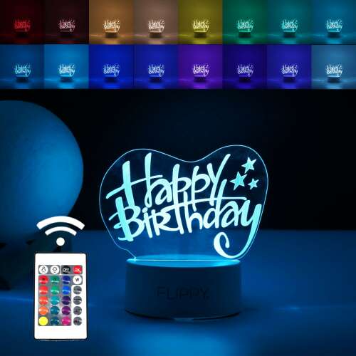 Flippy 3D Happy Birthday LED lamp with remote control and 16 color options