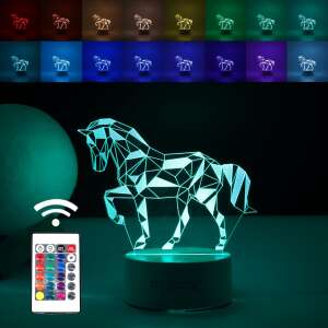 Flippy 3D LED-Pferd Nachtlicht mit Fernbedienung, 16 Farben, USB und Batteriebetrieben, 20cm hoch, Acryl, Weiß - Flippy