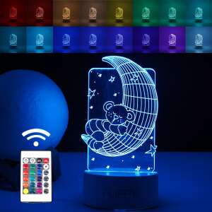 Lampă de noapte Flippy 3D LED cu design de urs și lună în formă de semilună, cu opțiuni de schimbare a culorii și telecomandă - Lămpi decorative