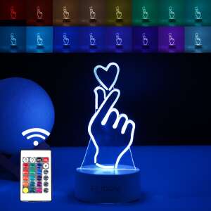 Flippy 3D LED night light with hand and heart design, featuring multiple color options and remote control - Christmas Decoration