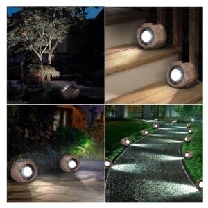 Napelemes Kő Lámpa usage examples collage, decorative solar rock lights for garden - Nonbrand Solar lantern