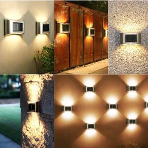 Collage of Napelemes LED Falilámpa installed in various outdoor settings. - Nonbrand Solar lantern