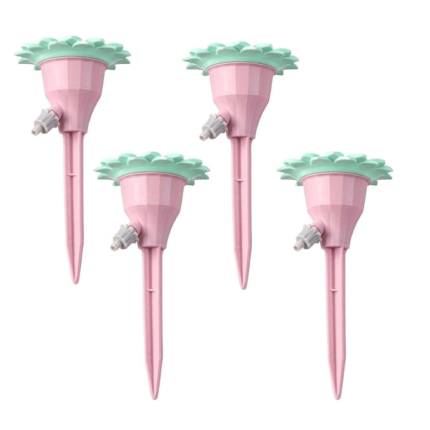 Set picuratoare cu valva pentru irigare KipHome, design floare, viteza reglabila, fixare prin infigere, practic, 16.8 x 9 cm, roz