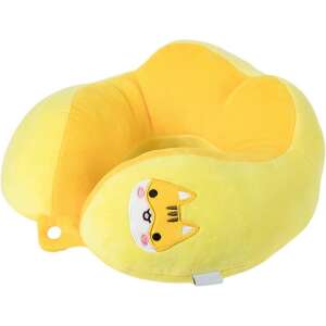 Poduszka podróżna Flippy, na szyję i głowę, wypełnienie bawełniane, 28x28x10 cm, z haftowanym wzorem kota, żółta