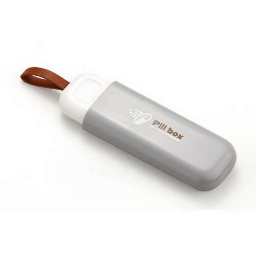 Flippy Pillendose, tragbar, 3 Fächer, Schlüsselanhänger-Typ, Kunststoff, Schiebe, grau, 10,7x3,6x1,6 cm