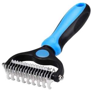 Instrument de îngrijire a animalelor Flippy cu două fețe, albastru, pentru îndepărtarea părului liber și a stratului inferior - Perie pentru animale, mașină de tuns, foarfece, mașină de tăiat gheare