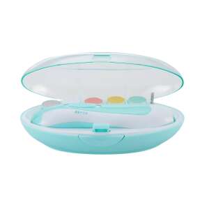 Tăietor electric de unghii pentru bebeluși Flippy cu 6 accesorii și lumină LED în albastru și alb, într-o cutie de plastic transparentă - Foarfece și clești pentru manichiura