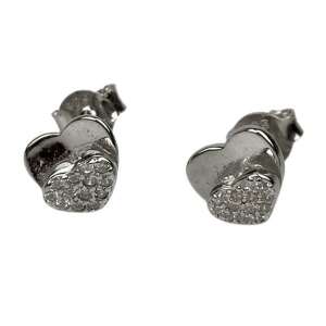 Cercei cu inimă dublă din argint 925 cu zirconiu cubic - Cercei damă