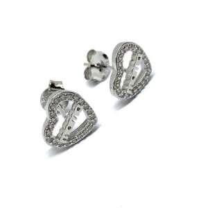 Cercei Jolie Silver 925 din argint sterling, in formă de inimă cu inscripția mama, 12 x 12 mm - Cercei damă