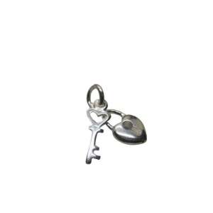 925 Sterling Silver Heart and Key Pendant Charm - Women's Accessory