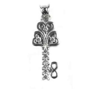 Srebrny wisiorek w kształcie klucza z kamieniami, srebro 925, 2,7 cm x 1 cm, rodowany - Flippy Wisiorek damski