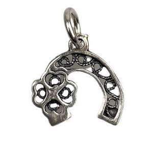 Silver 925 horseshoe filigree pendant with clover - Women's Accessory