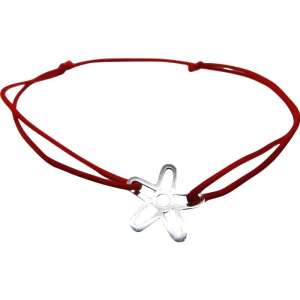 Brățară cu șnur reglabil cu contur de floare din argint, Jolie 925 argint, șnur roșu - Brățări dame