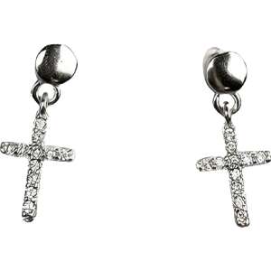 Cercei cu cruce din argint cu pietre, argint 925 - Cercei damă